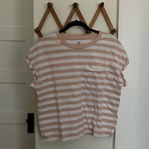 Dip Peach and White Striped Tee with Pocket